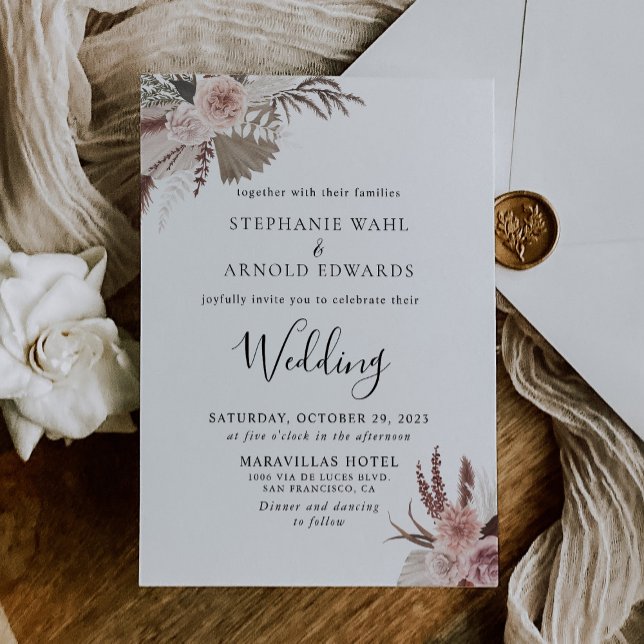 Invitación Rosa Rústico Boda formal floral de oro (Subido por el creador)