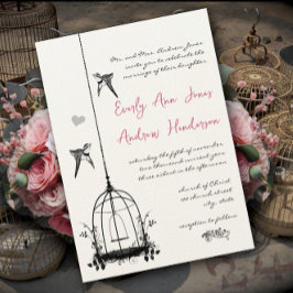 Invitación Rosa rustico de la jaula de pájaros Quartz Boda