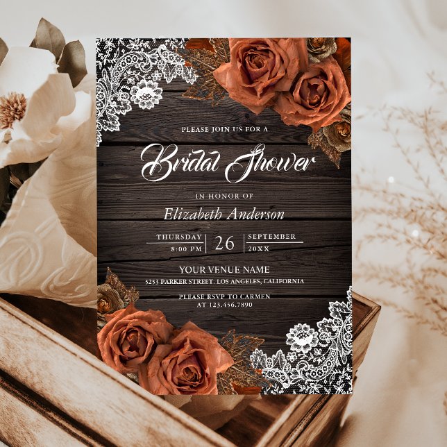 Invitación Rosa Rústico de madera Dusty Terracotta Bridal Sho (Subido por el creador)