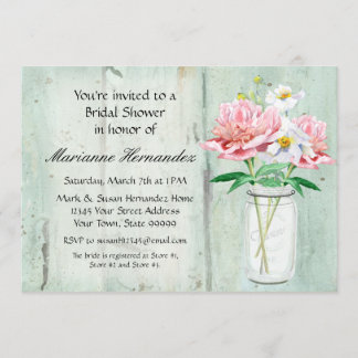Invitación Rosa rústico del ramo de la amapola del Peony del