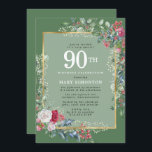 Invitación Rosa rústico Holly Berries 90th Birthday Party<br><div class="desc">El bonito y elegante diseño botánico de invierno cuenta con rosas rojos y blancos enclavados en un hueco verde profundo y bayas. Un amplio marco dorado lo junta todo. El encanto rústico y ostentoso con un ambiente elegante. 90 está escrito en un gran color blanco. El nombre del compañero de...</div>