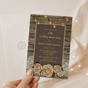 Invitación Rosa Rústico Lace Mason Jar alude a 25 años