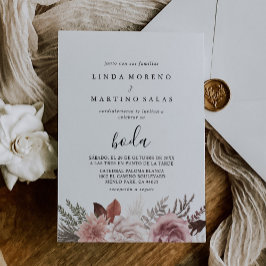 Invitación Rosa Rústico Oro Floral Caligrafía Boda Boda