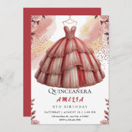 Invitación Rosa Rústico Oro Quinceañera cumpleaños