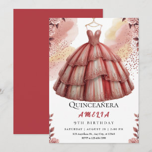 Invitación Rosa Rústico Oro Quinceañera cumpleaños