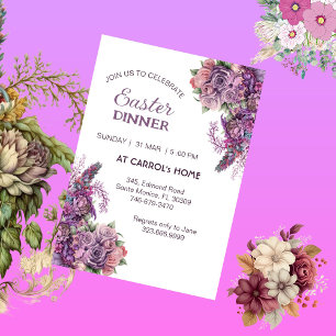 Invitación Rosa Rústico Purple Lilac Flora Fiesta de la cena 