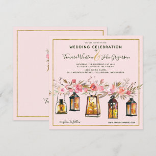 Invitación Rosa Rústico Romántico Gold Lanterns Boda floral