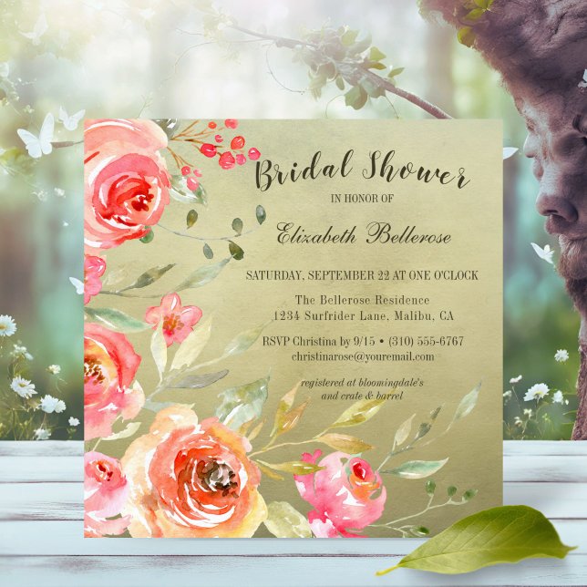 Invitación Rosa salvaje acuarela Floral Bridal Shower Square (Subido por el creador)