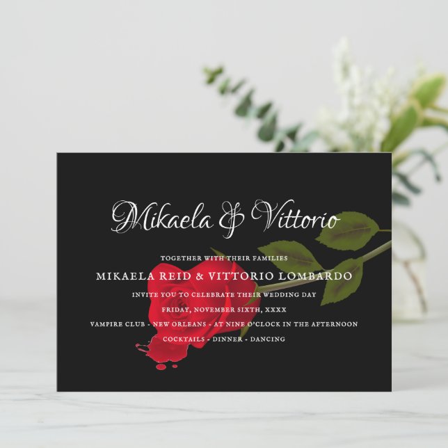 Invitación Rosa sangriento elegante boda gótico negro (Anverso de pie)
