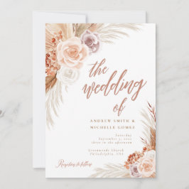Invitación Rosa silenciado Pampas Terracotta Boho Boda