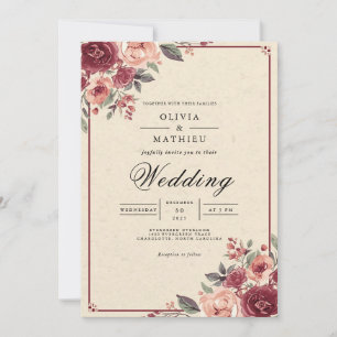 Invitación Rosa silencioso Boda de la espuma botánica