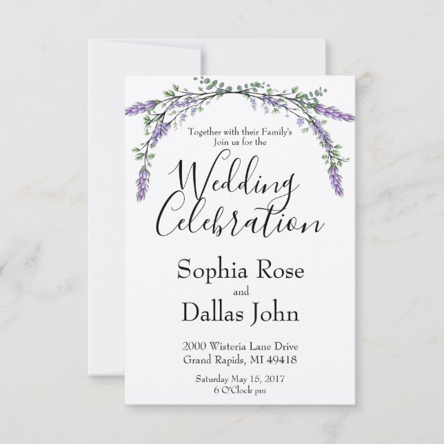 Invitación Rosa silvestre rosa Lavender y Boda de eucalipto (Anverso)