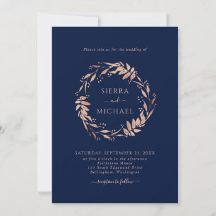 Invitación Rosa simple Boda azul de la Marina de Foliage de O