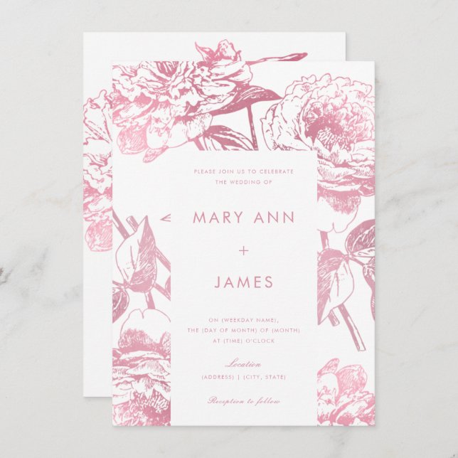 Invitación Rosa simple  Boda floral elegante (Anverso / Reverso)