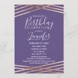 Invitación Rosa simple de oro violeta de cumpleaños