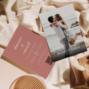 Invitación Rosa simple guion rosado Foto Boda de código QR