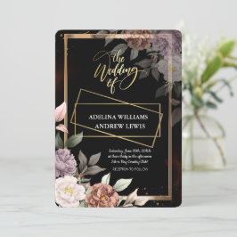 Invitación Rosa simple minimalista, Boda de marco dorado