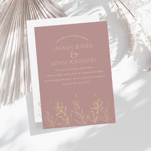 Invitación Rosa simple oro y Boda de hojas doradas