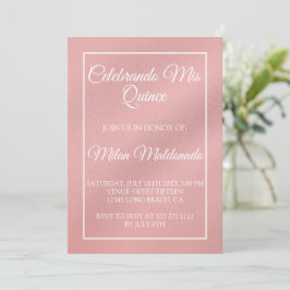 Invitación Rosa simple Quinceanera de oro