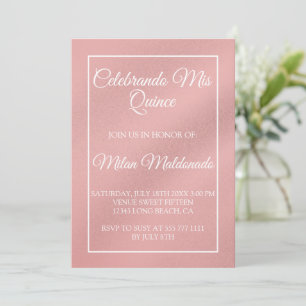 Invitación Rosa simple Quinceanera de oro