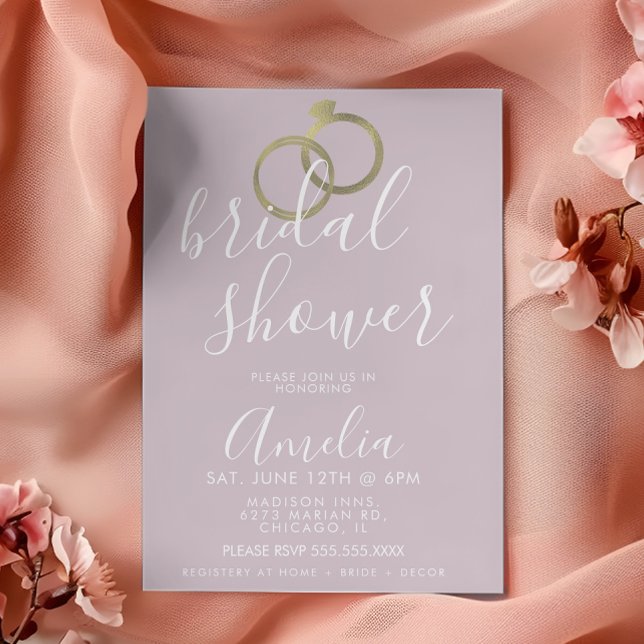 Invitación Rosa simple rosado anillo dorado ducha de novia (Subido por el creador)