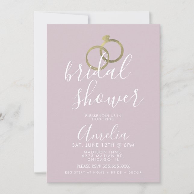 Invitación Rosa simple rosado anillo dorado ducha de novia (Anverso)