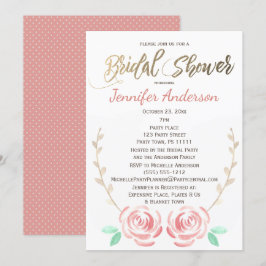 Invitación Rosa simple Vine dorado Polka Dot Bridal Shower