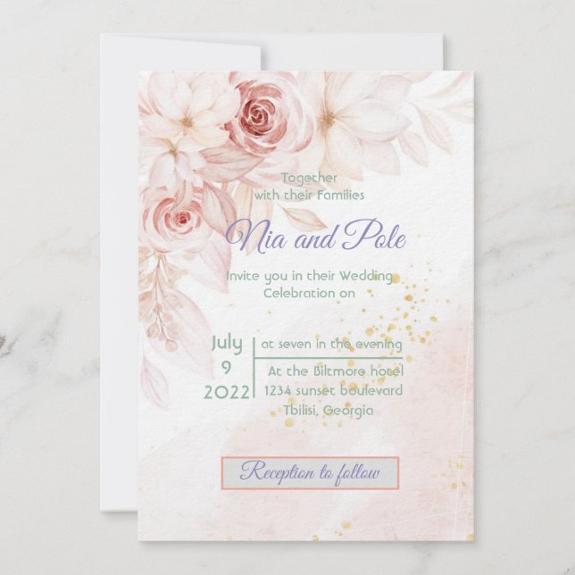 Invitación rosa simple y elegante (Anverso)