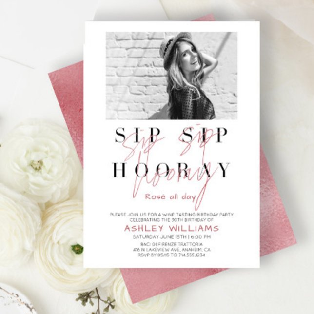 Invitación Rosa Sip Sip Hooray durante todo el día de prueba  (Subido por el creador)