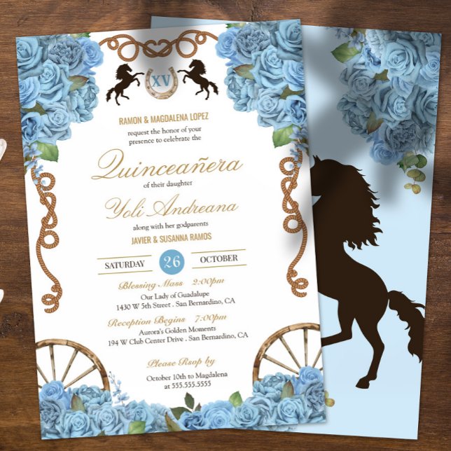 Invitación Rosa Sky Blue Rancho Occidental Tema Quinceañera (Subido por el creador)