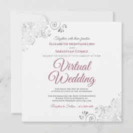 Invitación Rosa sobre curvas de plata blanca Boda virtual ele