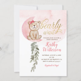 Invitación Rosa sobre la luna Chica Baby Shower