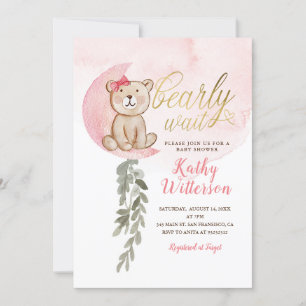 Invitación Rosa sobre la luna Chica Baby Shower