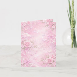 Invitación Rosa Soñador Floral Perlas Lazos Brillo Pastel