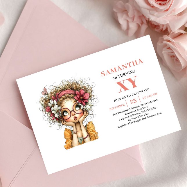 Invitación rosa sonrojada para el octavo cumpleaño (Angelic Fairy Girl 8th Birthday Blush Pink invitation)