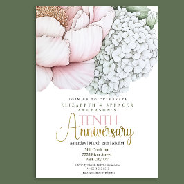Invitación Rosa Sonrojada Peonía 10º Aniversario de Boda