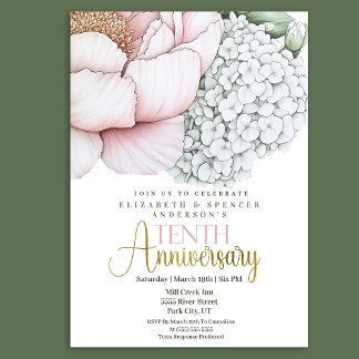 Invitación Rosa Sonrojada Peonía 10º Aniversario de Boda