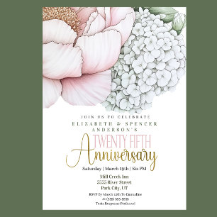 Invitación Rosa Sonrojada Peonía 25 Aniversario de Boda
