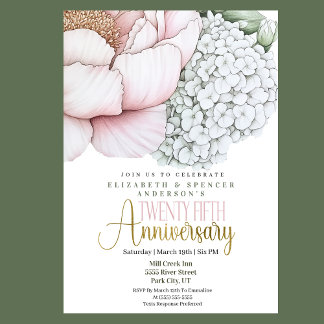 Invitación Rosa Sonrojada Peonía 25 Aniversario de Boda