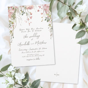 Invitación Rosa Sonrojado Acuarela Botánica de Flores Silvest