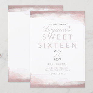 Invitación Rosa sonrojado acuarela moderno chic dulces 16