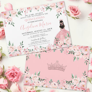 Invitación Rosa Sonrojado Floral Quinceañera