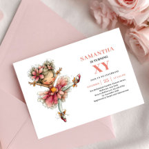 Invitación rosa sonrojado para el 5to cumpleaños d