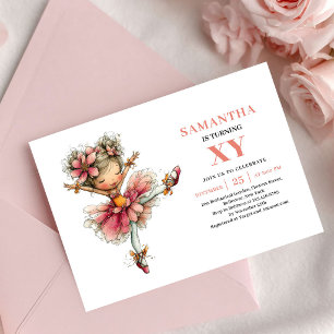 Invitación rosa sonrojado para el 5to cumpleaños d