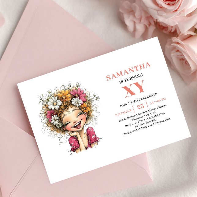 Invitación rosa sonrojado para el 9º cumpleaños de (Cute Fairy Girl 9th Birthday Blush Pink invitation)