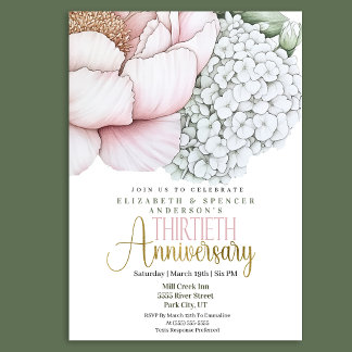 Invitación Rosa Sonrojado Peonía 30º Aniversario de Boda