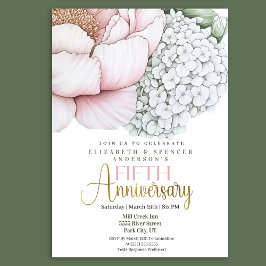 Invitación Rosa Sonrojado Peonía 5to Aniversario de Boda