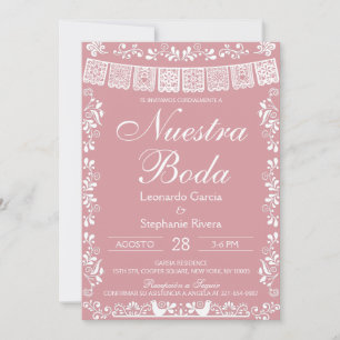 Invitación Rosa Sonrojo Nuestra Boda Papel Picado Boda