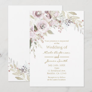 Invitación Rosa Suave Acuarela Floral Elegante Boda Nupcial