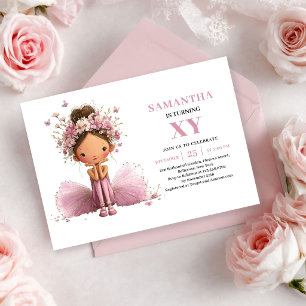 Invitación rosa suave de cumpleaños de niña hada l